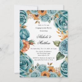 Convite Teal Roses and Orange Floral Engagement Party