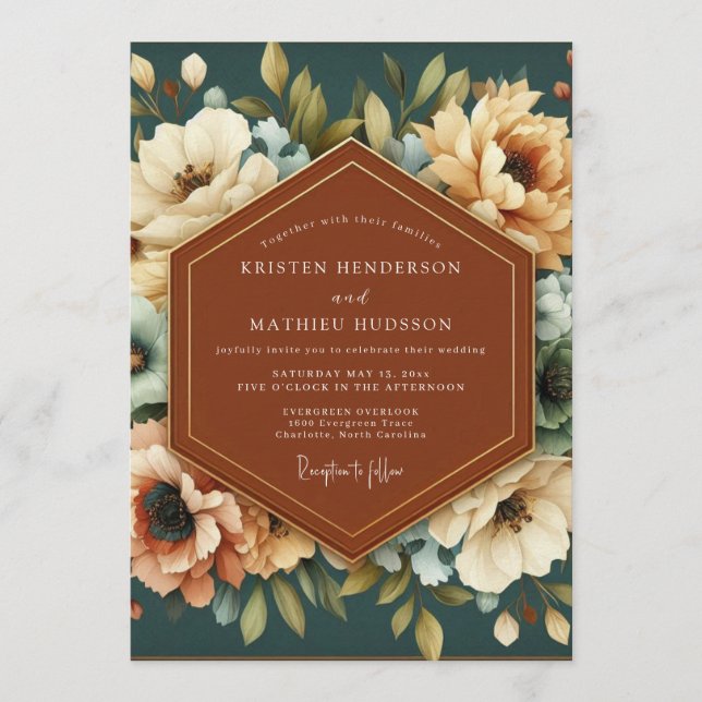 Convite Teal Russet Painterly Wedding (Frente)