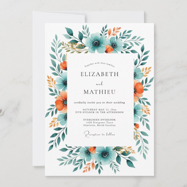 Convite Teal Rust Breathtaking Harvest Wedding (Frente)