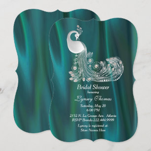 Convite Teal Satin com Chá de panela de Peacock Branco