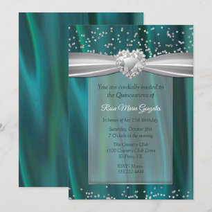 Convite Teal Satin e Diamantes Quinceañera
