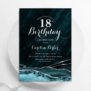 Convite Teal Silver Agate Marble 18º Aniversário