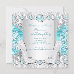 Convite Teal Silver High Heels White Pearday 2