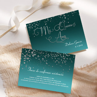 Convite Teal Silver RSVP Mis Quince Anos Espanha