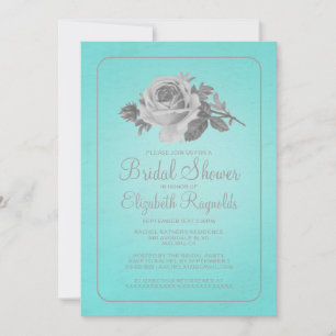 Convite Teal Silver Rustic Chá de panela Floral
