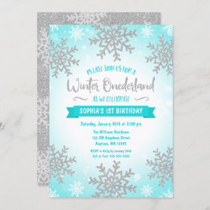 Convite Teal Silver Winter ONEderland primeiro aniversario