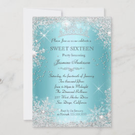 Convite Teal Silver Winter Wonderland Sweet 16 Tiara
