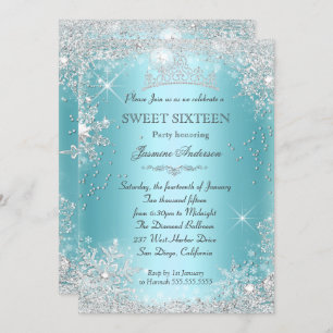 Convite Teal Silver Winter Wonderland Sweet 16 Tiara