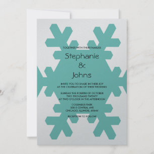 Convite Teal Snowflake Cinza Elegante Casamento no inverno