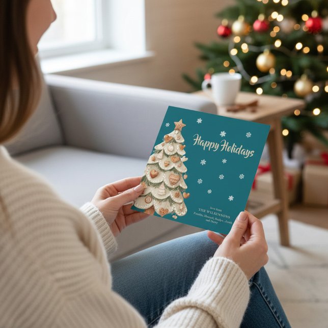 Convite Teal Snowflake Gingerbread Holiday card (Criador carregado)