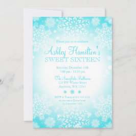 Convite Teal Snowflake Gllow Winter Wonderland Sweet 16