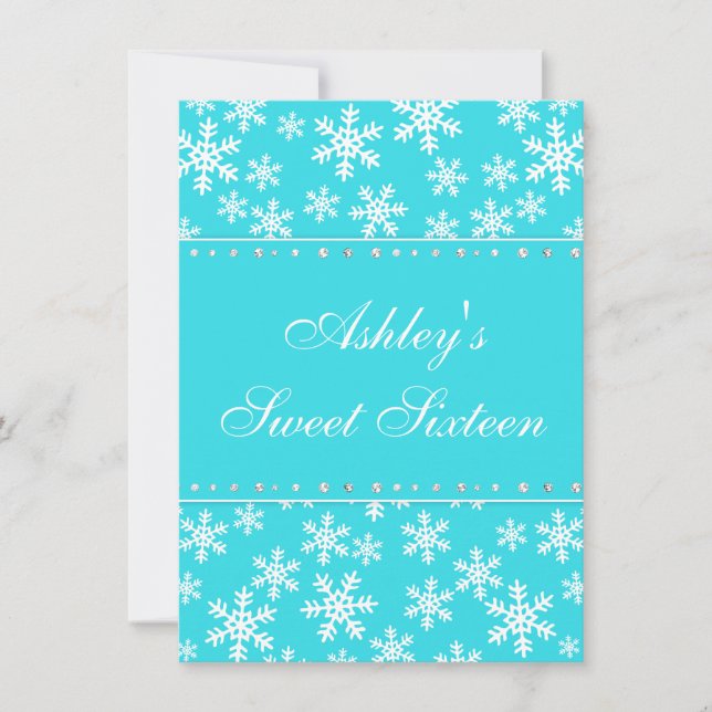 Convite Teal Snowflakes Faux Diamond Sweet 16 (Frente)