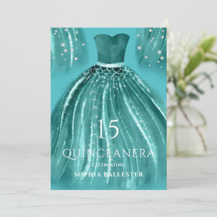 Convite Teal sob o mar, Sereia Quinceanera