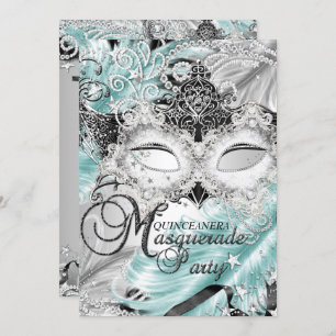 Convite Teal Sparkle Mascarada Quinceanera