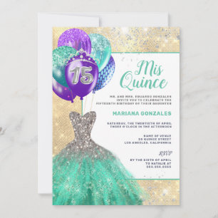 Convite Teal Sparkle Silver Glitter Mis Quinceañera
