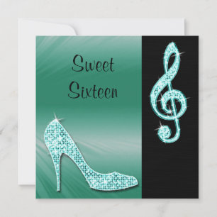 Convite Teal Stiletto e Treble Cleft Sweet 16