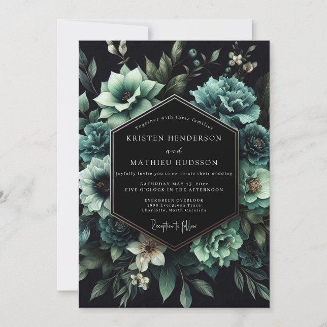 Convite Teal Succulent Bloom Wedding (Frente)