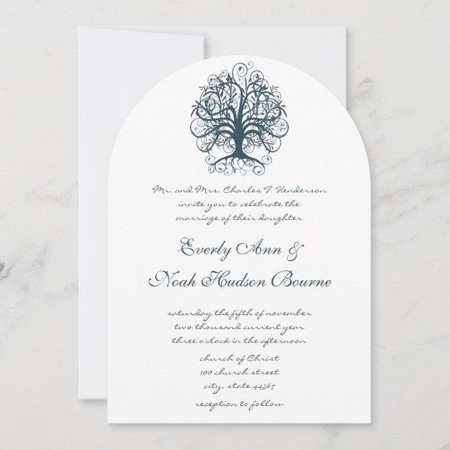 Convite Teal Swirl Tree Roots of Love Casamento (Frente)
