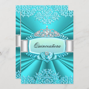 Convite Teal Tiara Damask Quinceanera