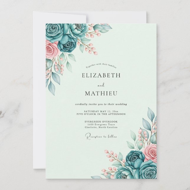 Convite Teal Tranquil Spring Wedding (Frente)
