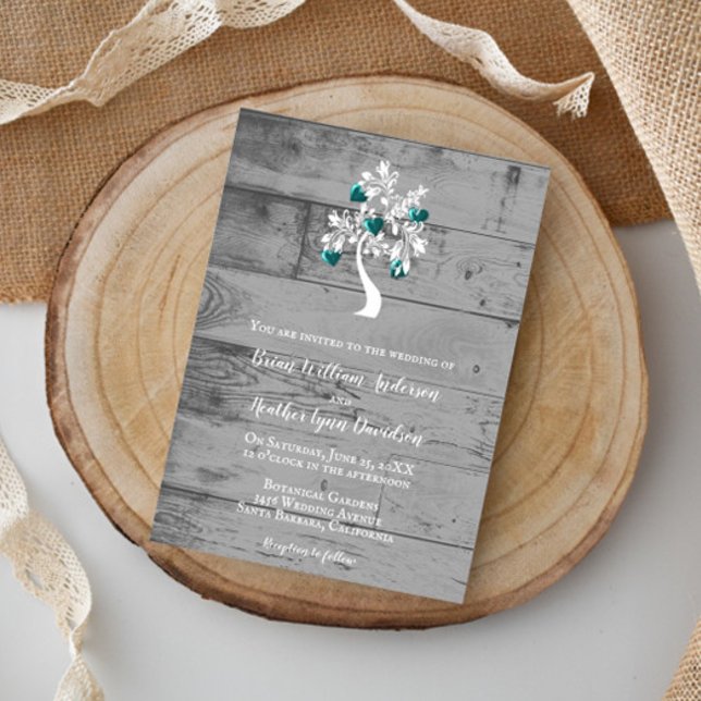 Convite Teal Tree of Hearding Invitation (Teal Tree of Hearts Wedding Invitation)