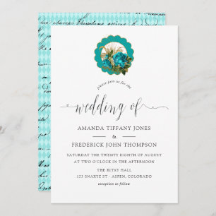 Convite Teal - Turquesa e Dourada Casamento Chic Paris