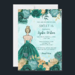 Convite Teal Turquoise Dourada Floral Princess Sweet 16<br><div class="desc">Teal Turquoise Dourada Floral Princess Sweet 16 Convite</div>