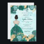 Convite Teal Turquoise Dourada Floral Princess Sweet 16<br><div class="desc">Teal Turquoise Dourada Floral Princess Sweet 16 Convite</div>
