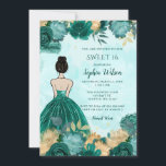 Convite Teal Turquoise Dourada Floral Princess Sweet 16<br><div class="desc">Teal Turquoise Dourada Floral Princess Sweet 16 Convite</div>