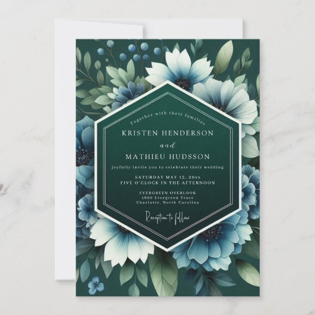 Convite Teal Twilight Anemone Wedding (Frente)