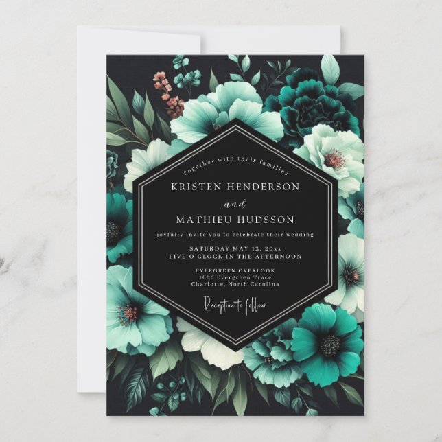 Convite Teal Twilight Bloom Wedding (Frente)