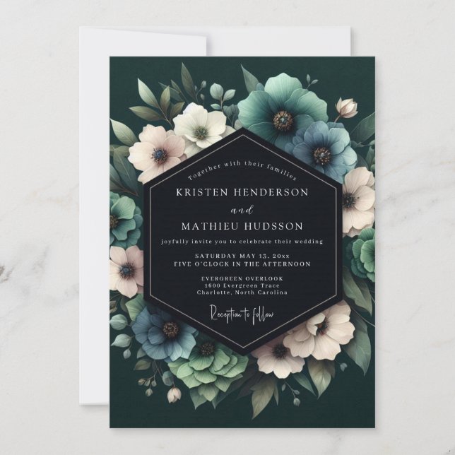 Convite Teal Umbral Anemone Wedding (Frente)