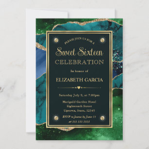 Convite Teal, verde e Dourada agitação do brilho Doce Deze