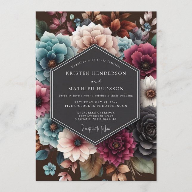 Convite Teal Vivid Tapestry Wedding (Frente)