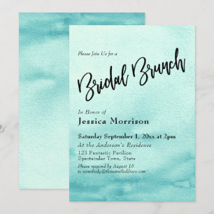 Convite Teal Watercolor Ombre Bridal Brunch