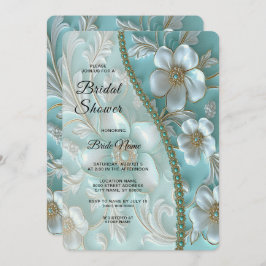 Convite Teal White Floral Chá de panela