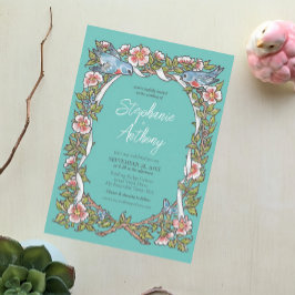 Convite Teal Wildflower Border Boho Weding