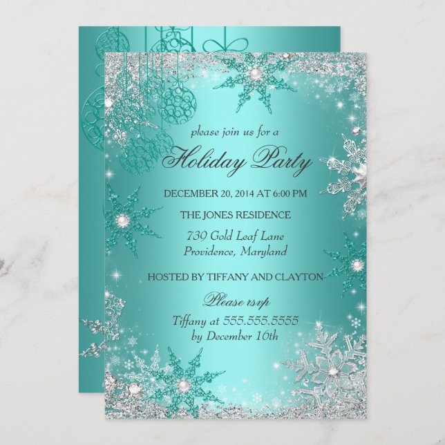Convite Teal Winter Wonderland Natal Festa 3 (Frente/Verso)