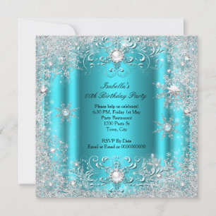 Convite Teal Winter Wonderland Snowflakes