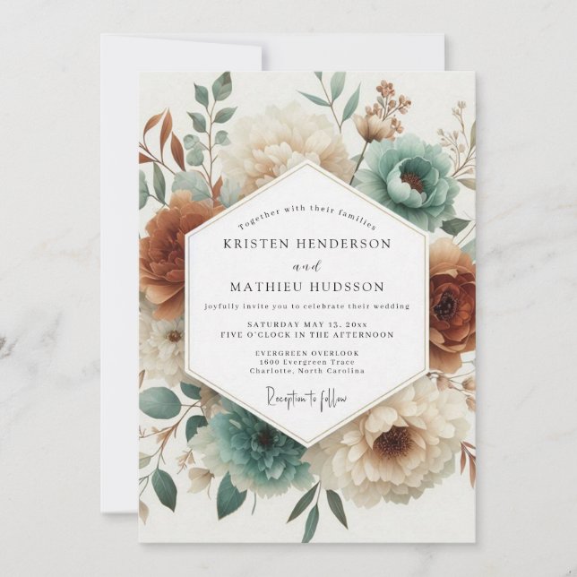 Convite Teal Woodland Bloom Wedding (Frente)