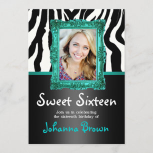 Convite Teal Zebra - Foto - Sweet 16 Invitation