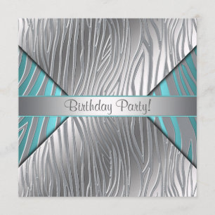 Convite Teal Zebra Qualquer Número, Brithday - Modelo