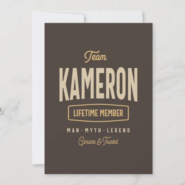 Convite Team Kameron Lifetime Membro Nome Personalizado (Frente)