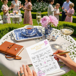 Convite Teapot Find the Guest Bridal Shower Bingo game