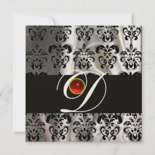 CONVITE TECIDO DE DAMASCO DE SEDA PRETA E BRANCA MONOGRAMA