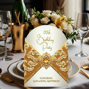Convite Tecido Dourado Mostarda de Aniversário Elegante Jo