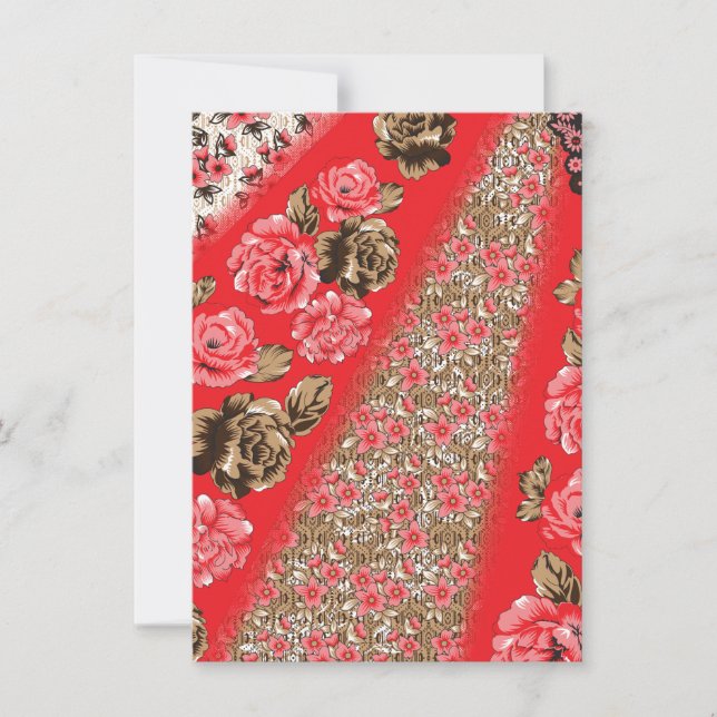 Convite Tecido vermelho vibrante com intrincado floral e (Frente)