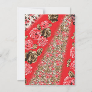 Convite Tecido vermelho vibrante com intrincado floral e
