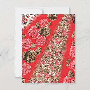 Convite Tecido vermelho vibrante com intrincado floral e