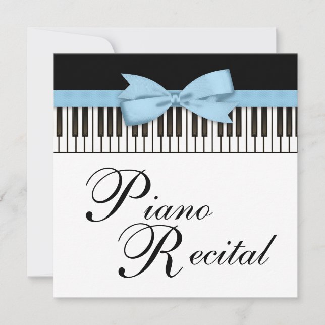 Convite Teclas de Piano Preto Branco Azul Recital (Frente)